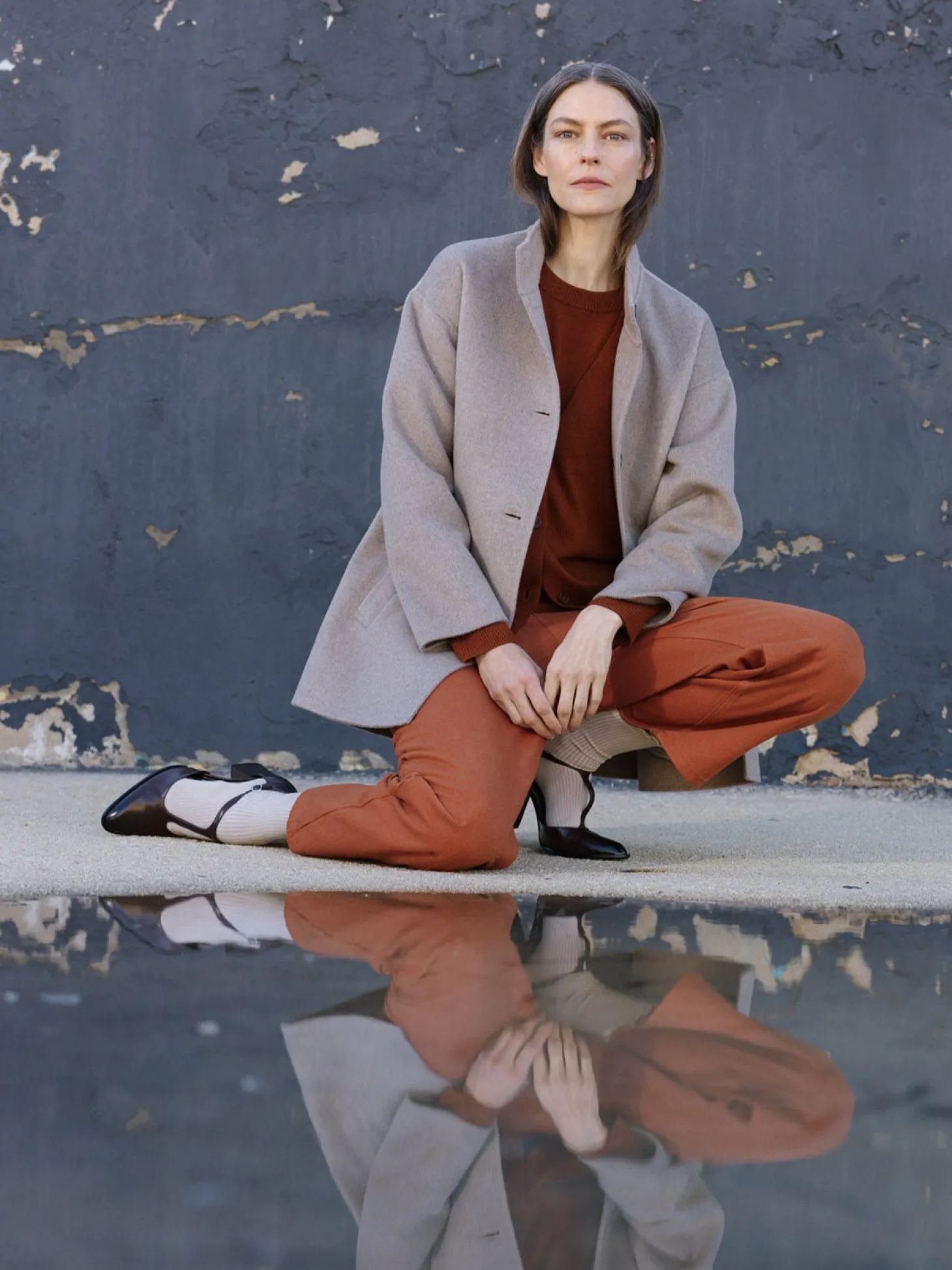 ELLA lyhyt villakangastakki - beige