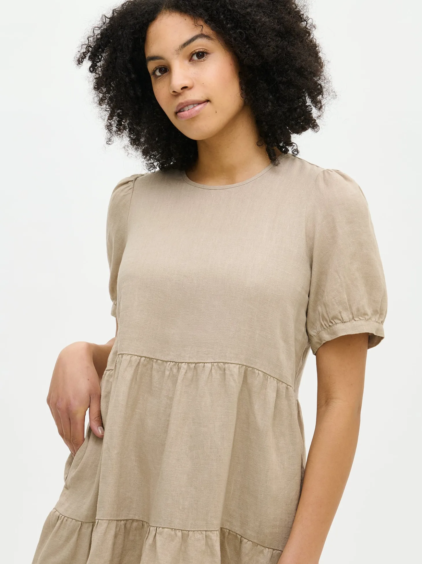 SARASTUS lyhyt pellavamekko - beige